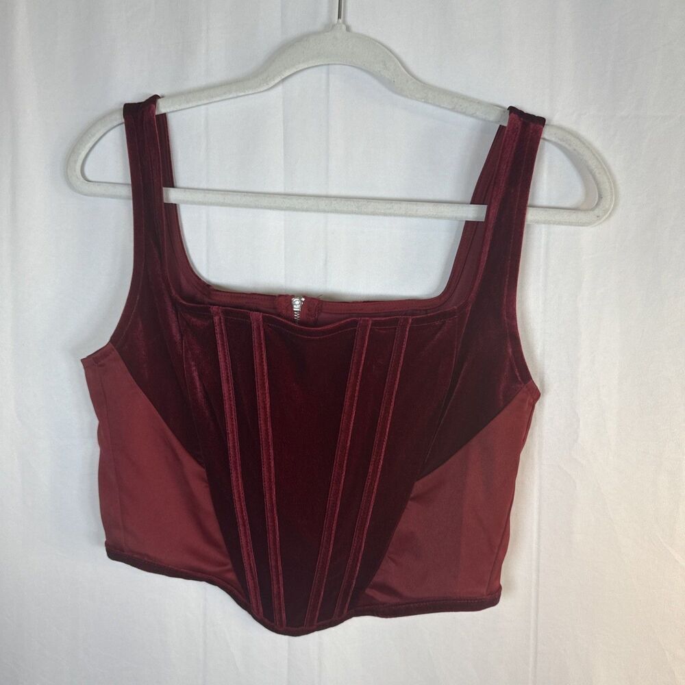 Cider Burgundy Velvet Corset Crop Top Size Medium Preowned - Picture 5 of 9